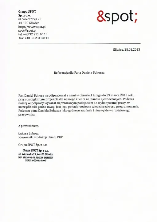 List referencyjny od Grupa SPOT, strona 1