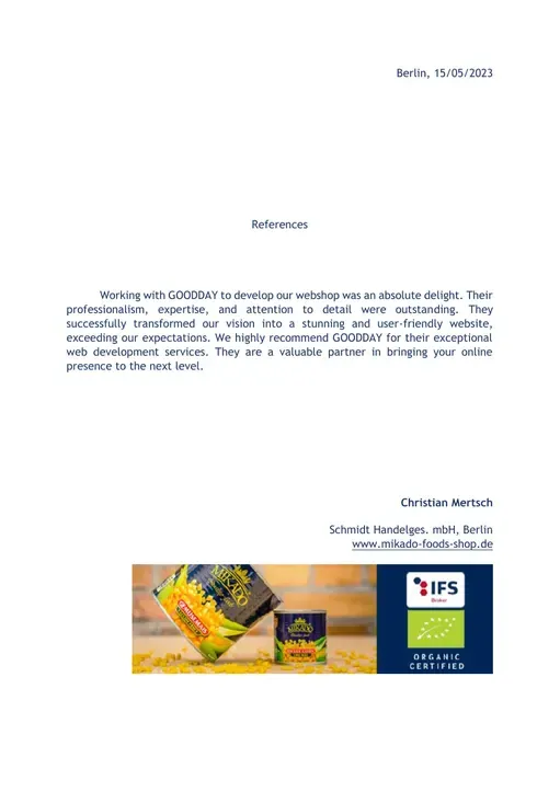 List referencyjny od I. Schmidt Handelsgesellschaft, strona 1