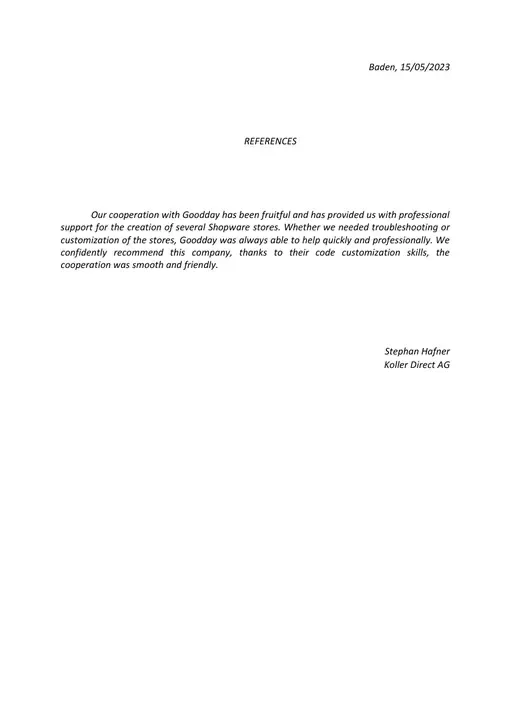 List referencyjny od Koller Direct AG, strona 1
