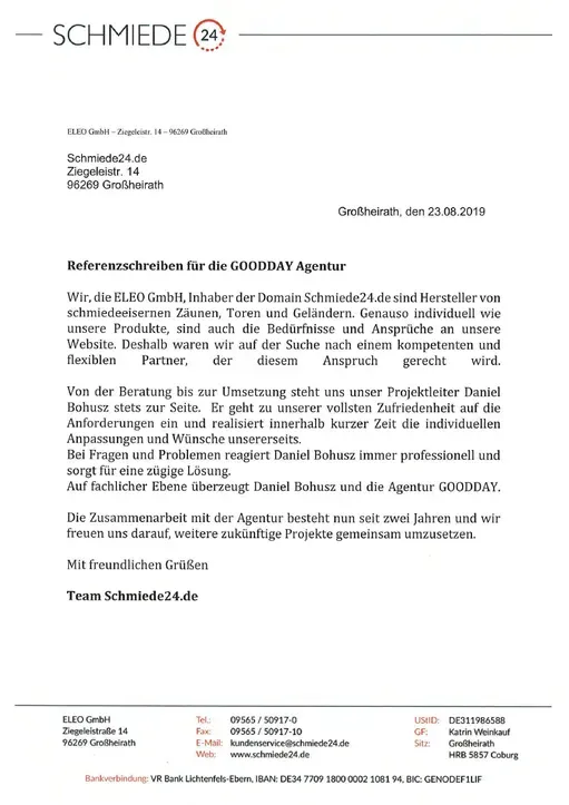 List referencyjny od Schmiede24, strona 1